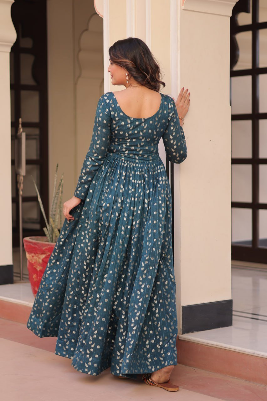 Women's Festive Berry Purple Printed Anarkali Gown with Intricate Zari Work & Embellished Yoke – Perfect for Traditional & Celebration Wear - Image 8